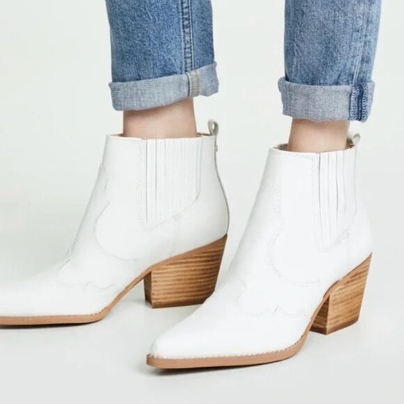 Sam Edelman Winona Embossed Reptile Crocodile Leather Upper White Booties - Picture 3 of 8